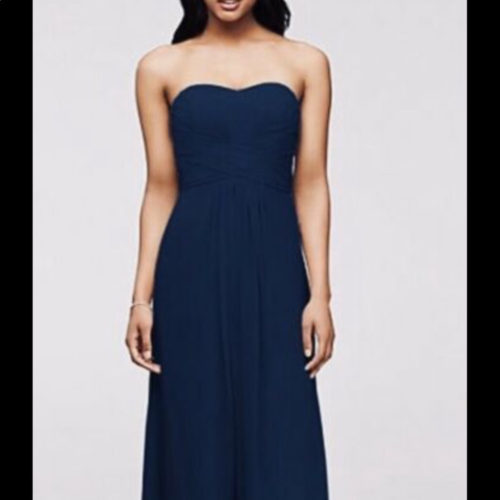 David’s Bridal Navy strapless gown